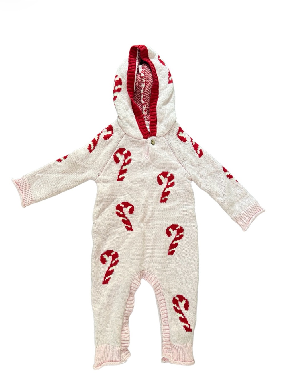 Sammy + Nat Cream Hoodie with Red Candy Cane Knit-6-12 months